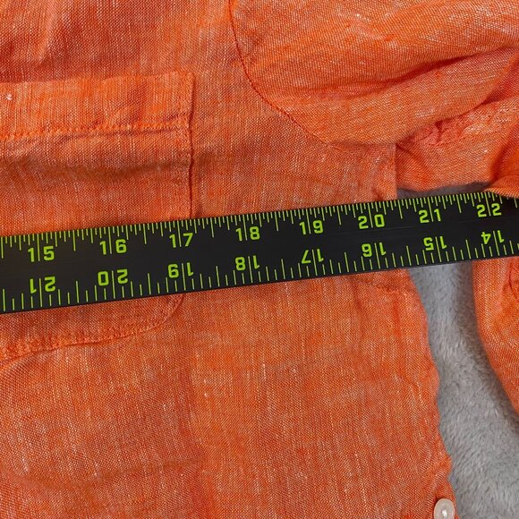 Talbots Woman's Top LP Petite Orange 100% Linen Long Sleeve Button Detail - Picture 4 of 9